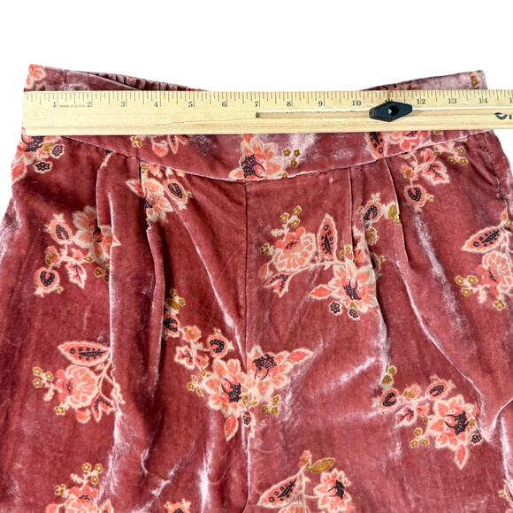 Hutch Anthropologie Pink Combo Orange Floral Burnout Velvet Velour Pants Size M - Picture 5 of 12